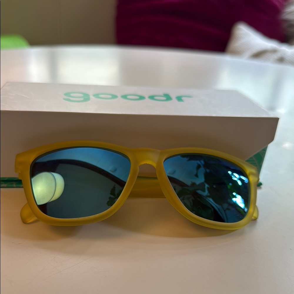 Goodr Yellow Sunglasses with Blue Lenses